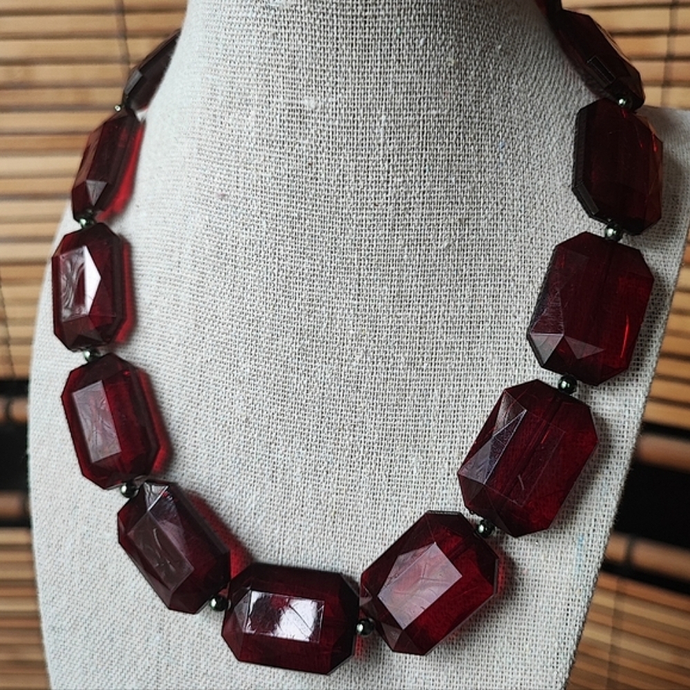 Oversized Ruby Lipstick Red Plastic Crackled Emer… - image 2